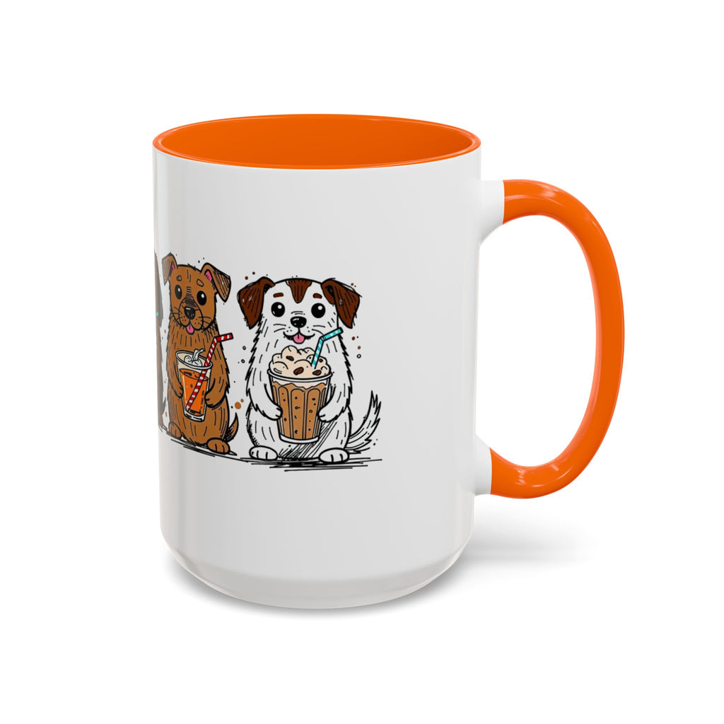 Cute Dogs Coffee Mug — Cartoon Puppies Holding Lattes (11/15oz Accent Mug)