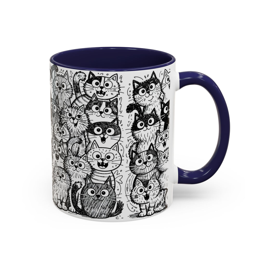 . Cat Doodle Accent Coffee Mug — Black & White Cute Cat Pattern (11/15 oz)