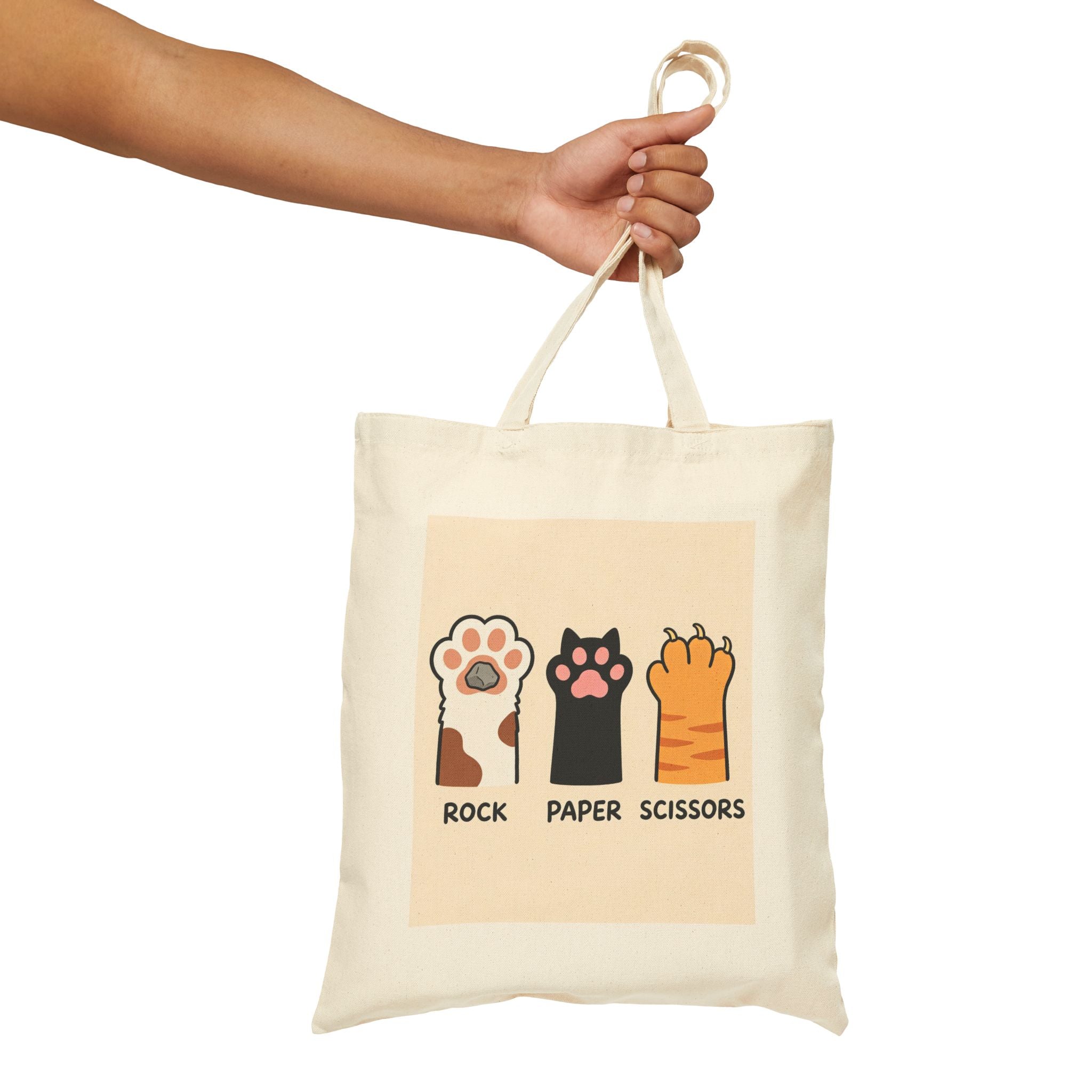 Cat Rock Paper Scissors Cotton Canvas Tote Bag