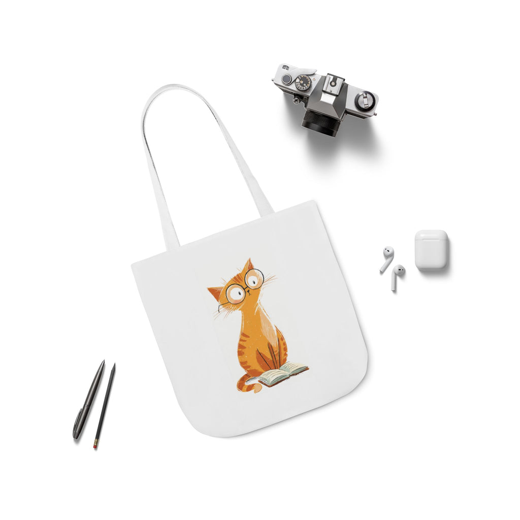 Cute Orange Cat with Glasses Tote Bag — Book-Lover Canvas Tote