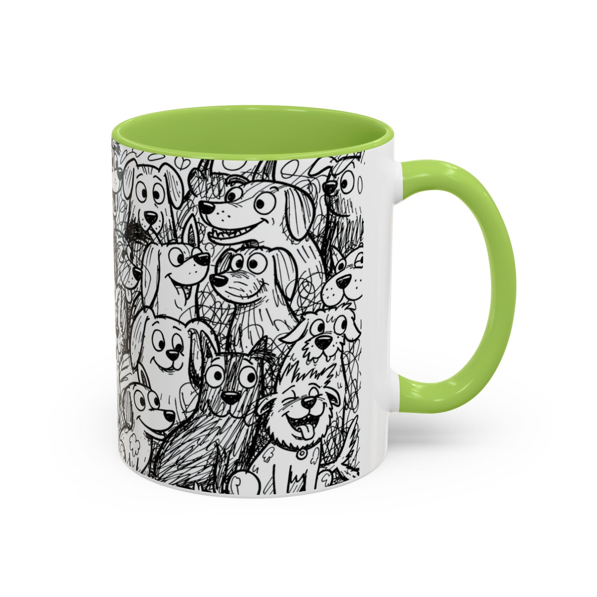 Black & White Cute Dogs Accent Coffee Mug (11/15oz) — Patterned Puppy Tea Cup
