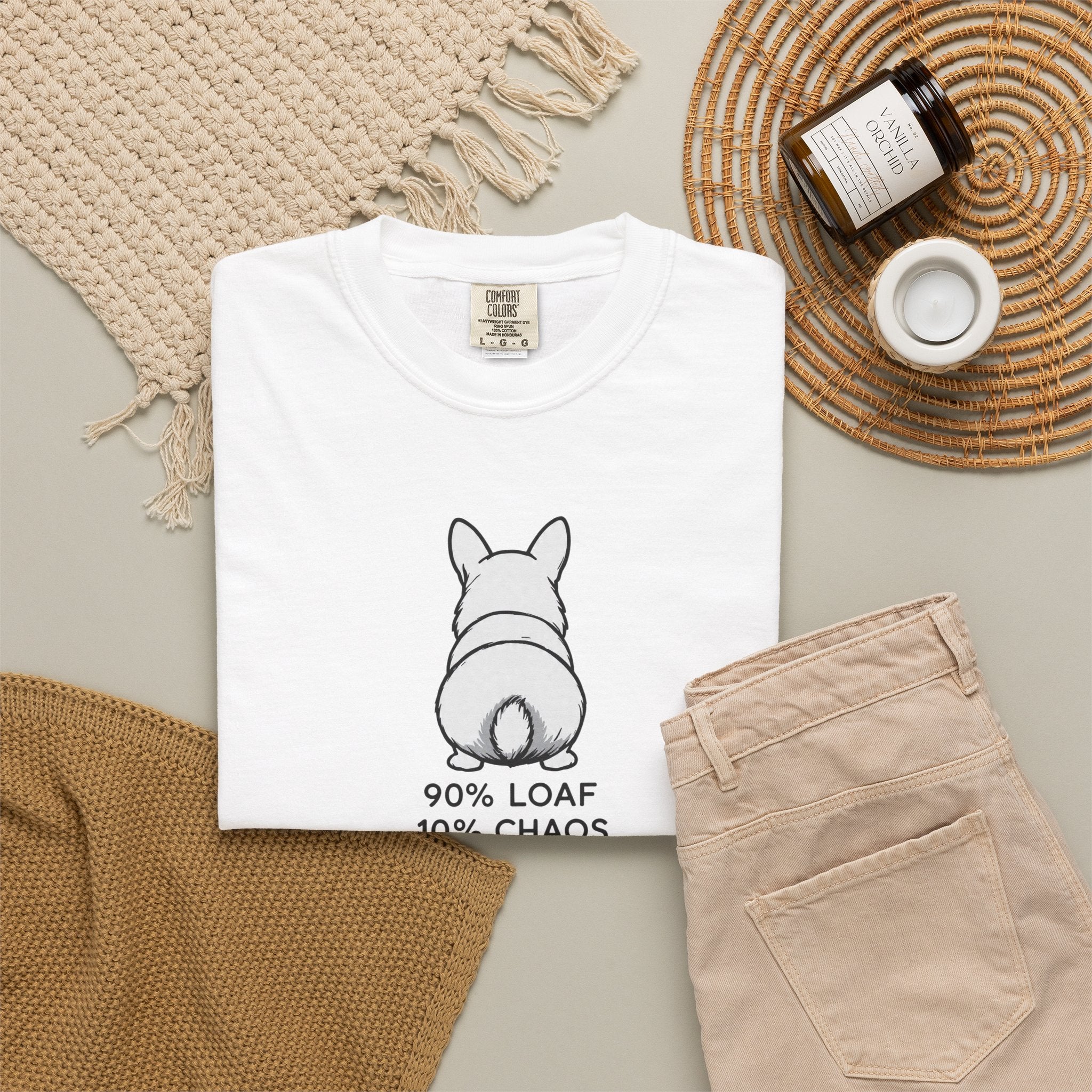 Corgi Butt T-Shirt — “90% Loaf 10% Chaos” Cute Dog Graphic Tee
