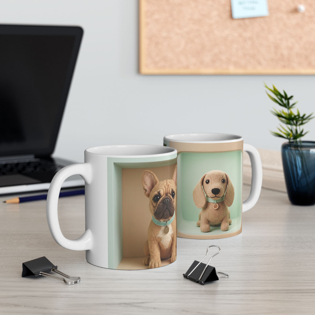 Cute Puppy Ceramic Mug — Retro Pastel Dog Coffee Cup (11oz, 15oz)