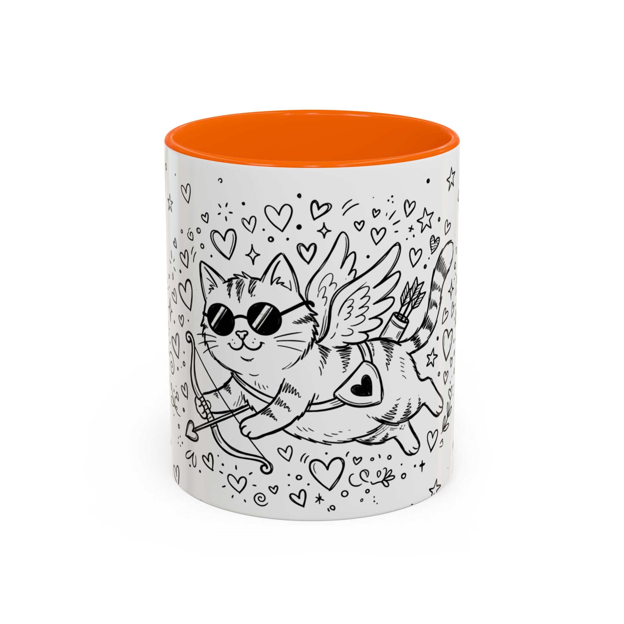 Winged Cupid Cat Coffee Mug — Cute Valentine Kitty Accent Mug (11/15 oz)