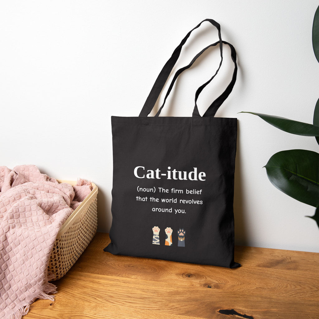 Cat-itude definition Tote Bag | Funny Cat Illustration, Cat Lover Tote