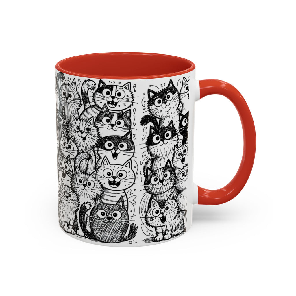 . Cat Doodle Accent Coffee Mug — Black & White Cute Cat Pattern (11/15 oz)