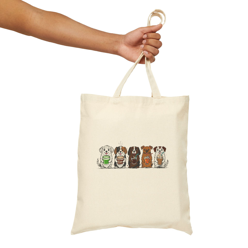 Cute Row of Dogs Cotton Tote Bag — Small Breed Puppy Illustration Canvas Shopper