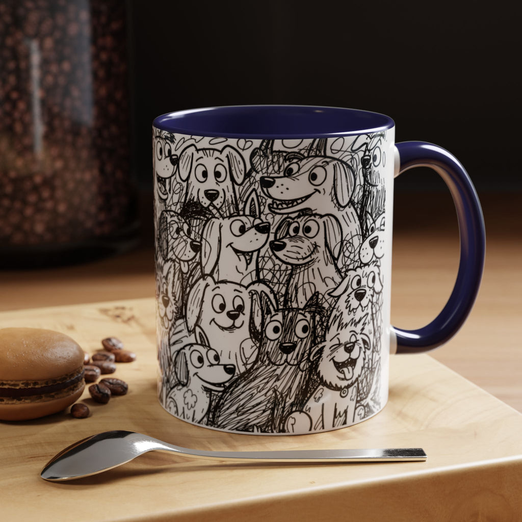 Black & White Cute Dogs Accent Coffee Mug (11/15oz) — Patterned Puppy Tea Cup