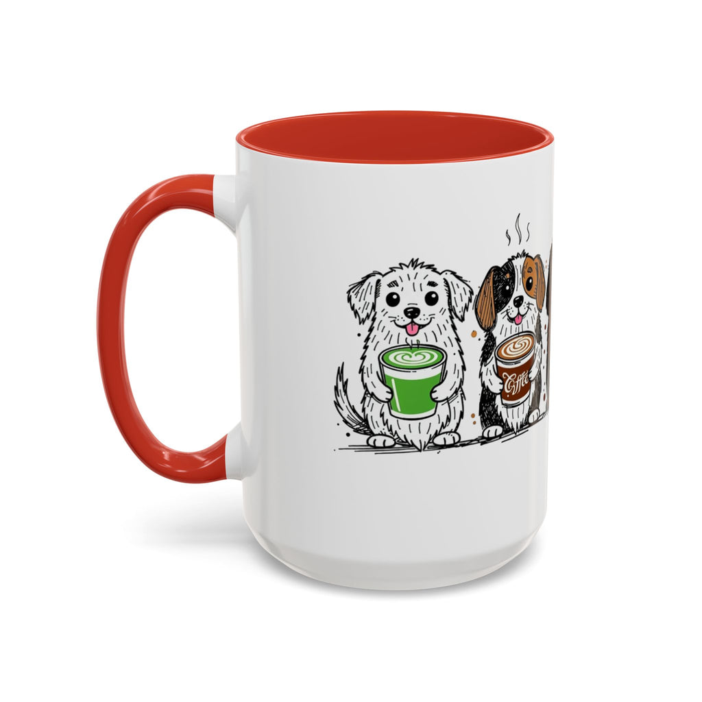 Cute Dogs Coffee Mug — Cartoon Puppies Holding Lattes (11/15oz Accent Mug)