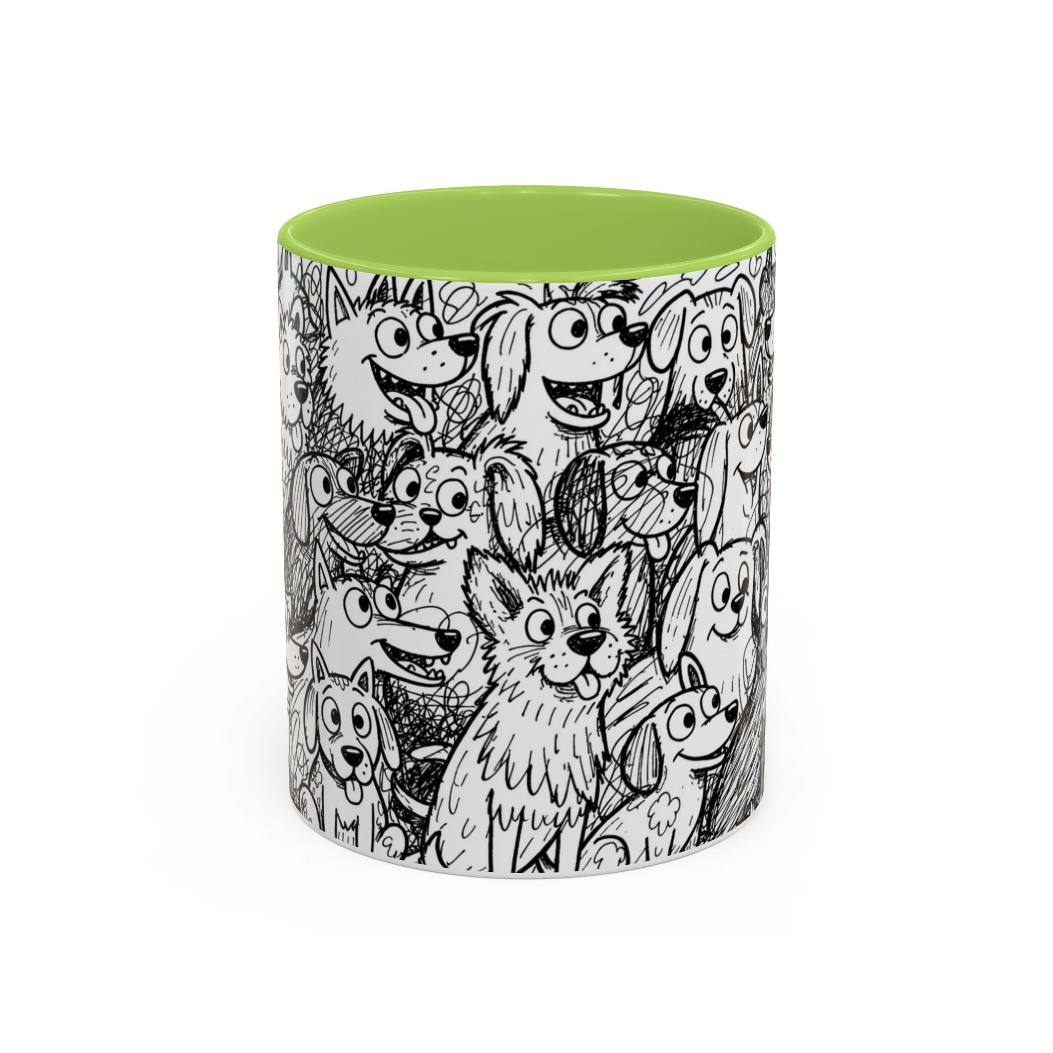 Black & White Cute Dogs Accent Coffee Mug (11/15oz) — Patterned Puppy Tea Cup