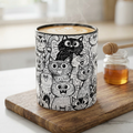 . Cat Doodle Accent Coffee Mug — Black & White Cute Cat Pattern (11/15 oz)