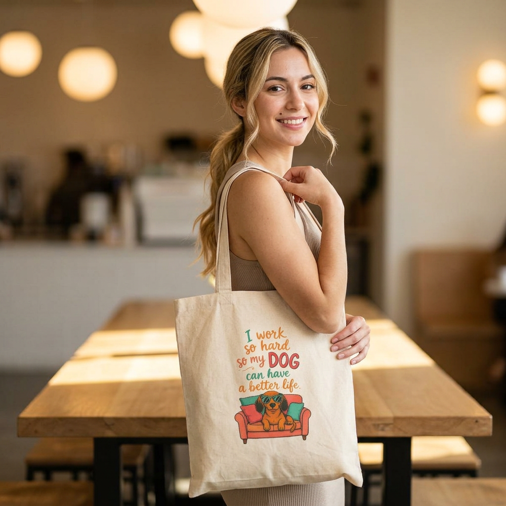 . Tote Bag — "I Work So Hard So My Dog Can Have A Better Life" Canvas Shopper
