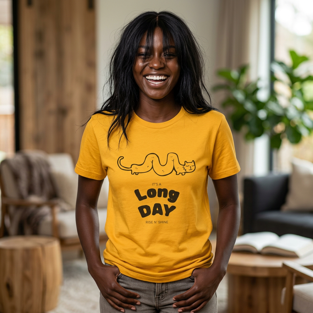 Long Day Cat T-Shirt — Cute Minimalist 'Long Day' Graphic Tee