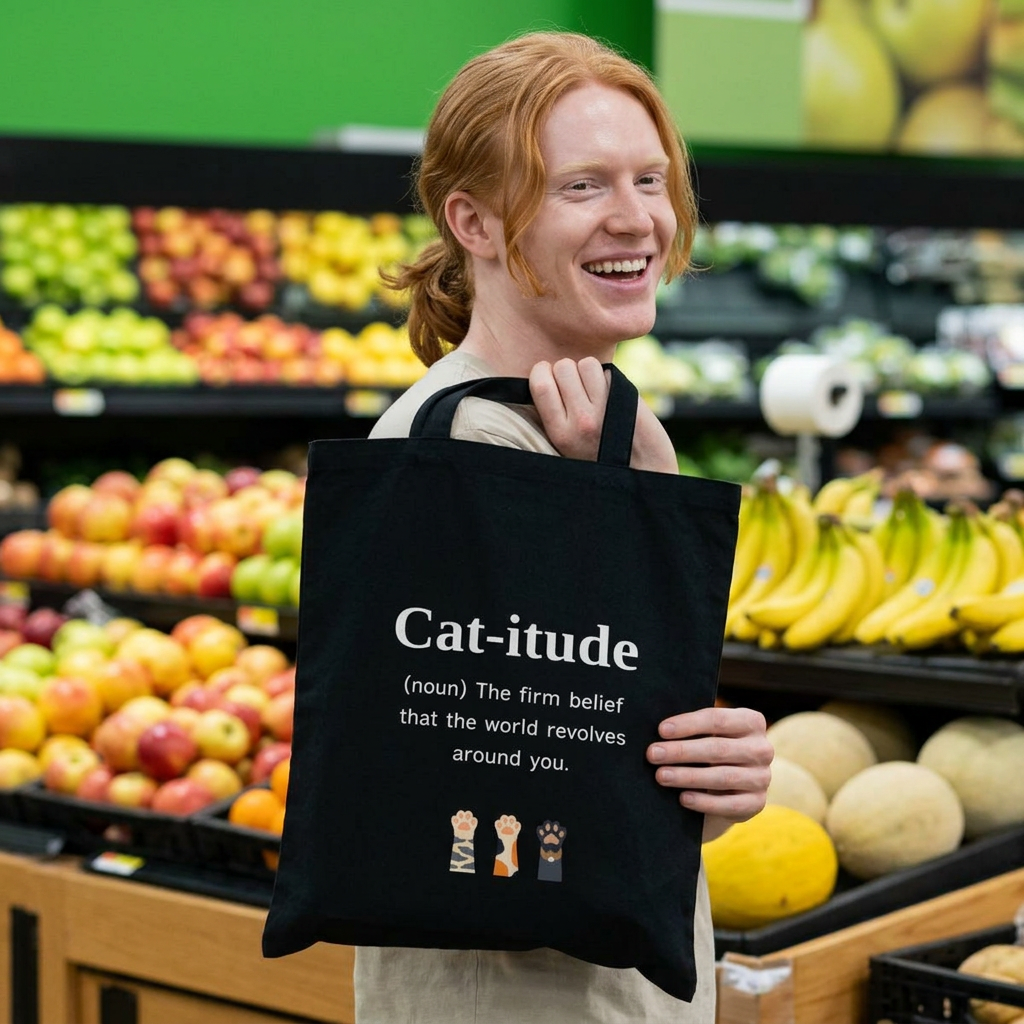 Cat-itude definition Tote Bag | Funny Cat Illustration, Cat Lover Tote