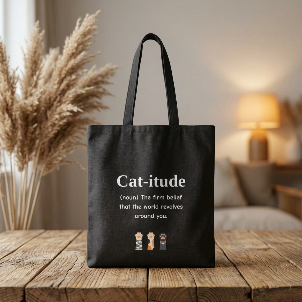 Cat-itude definition Tote Bag | Funny Cat Illustration, Cat Lover Tote