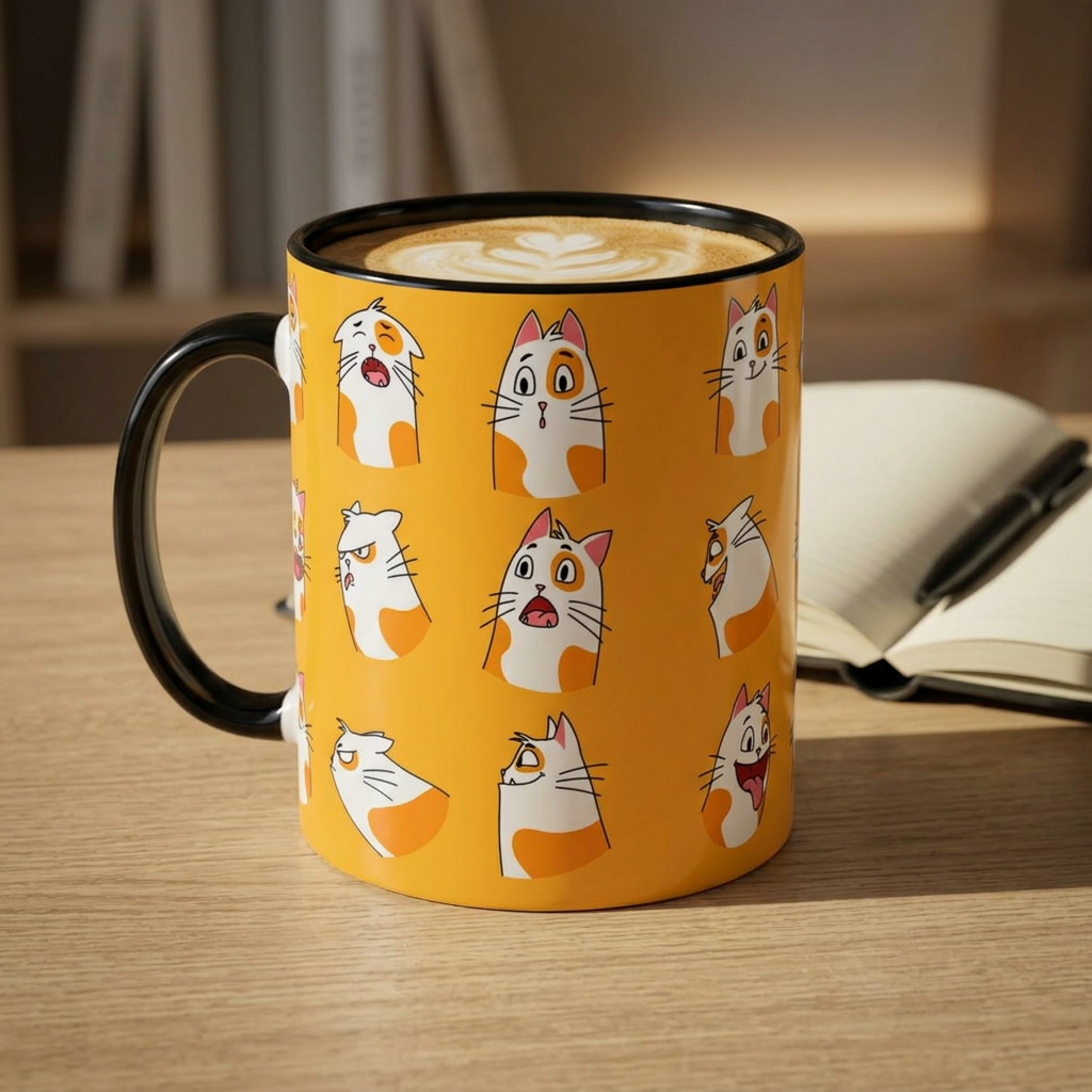 Orange expressive cat faces Mug | Ceramic coffee cup