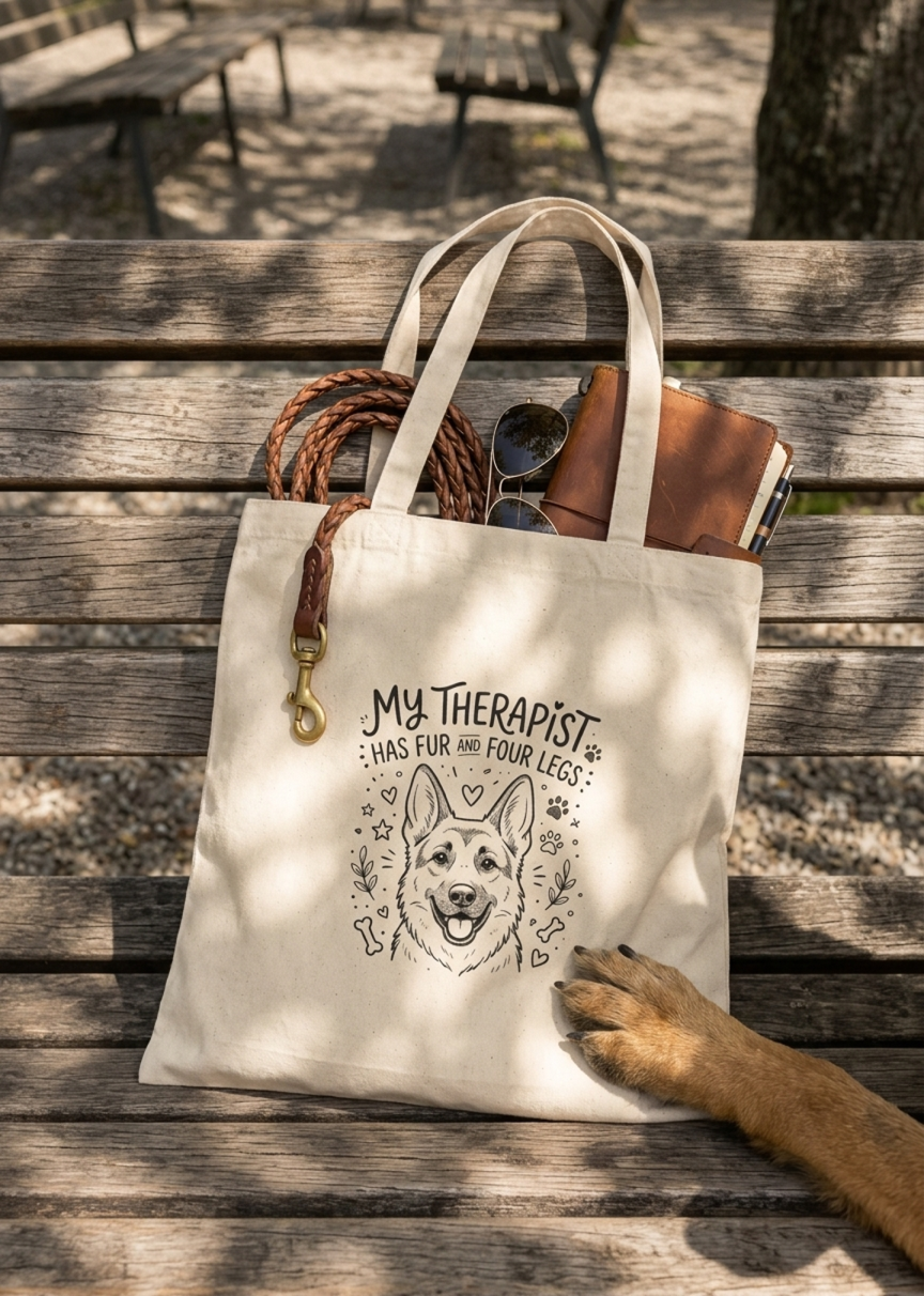 My Therapist Has Fur and Four Legs, GSD Canvas Tote
