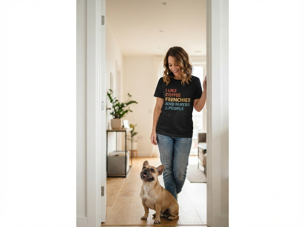Funny Frenchie Tee, I Like Coffee Frenchies and Maybe 3 People, French Bulldog Gift