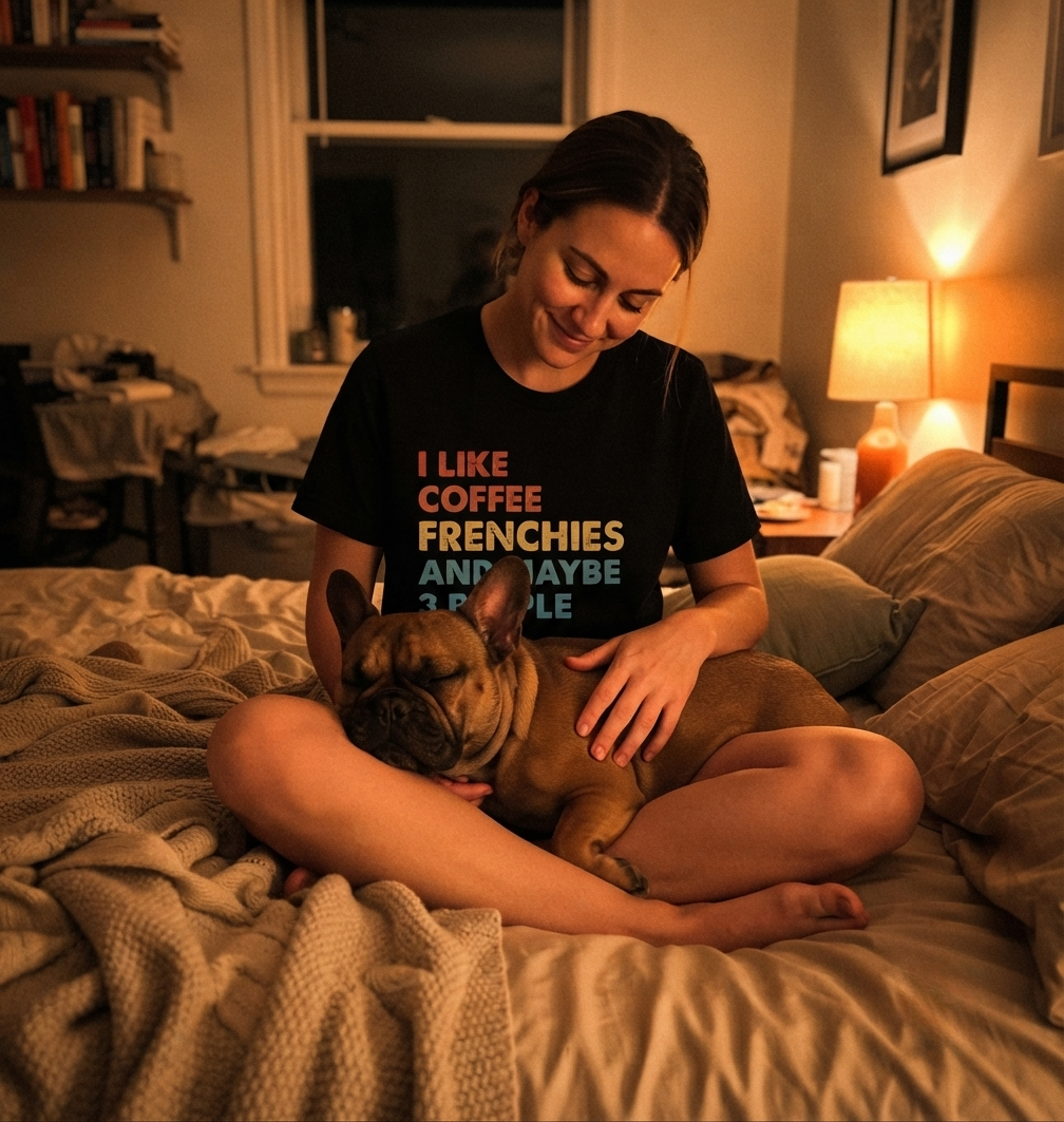 Funny Frenchie Tee, I Like Coffee Frenchies and Maybe 3 People, French Bulldog Gift