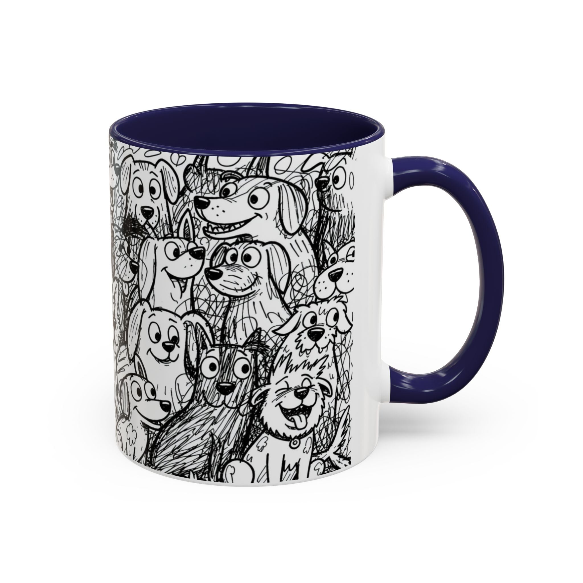 Black & White Cute Dogs Accent Coffee Mug (11/15oz) — Patterned Puppy Tea Cup