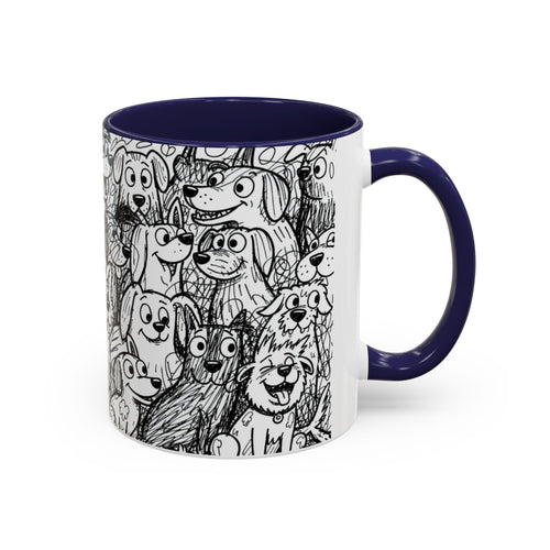 Black & White Cute Dogs Accent Coffee Mug (11/15oz) — Patterned Puppy Tea Cup