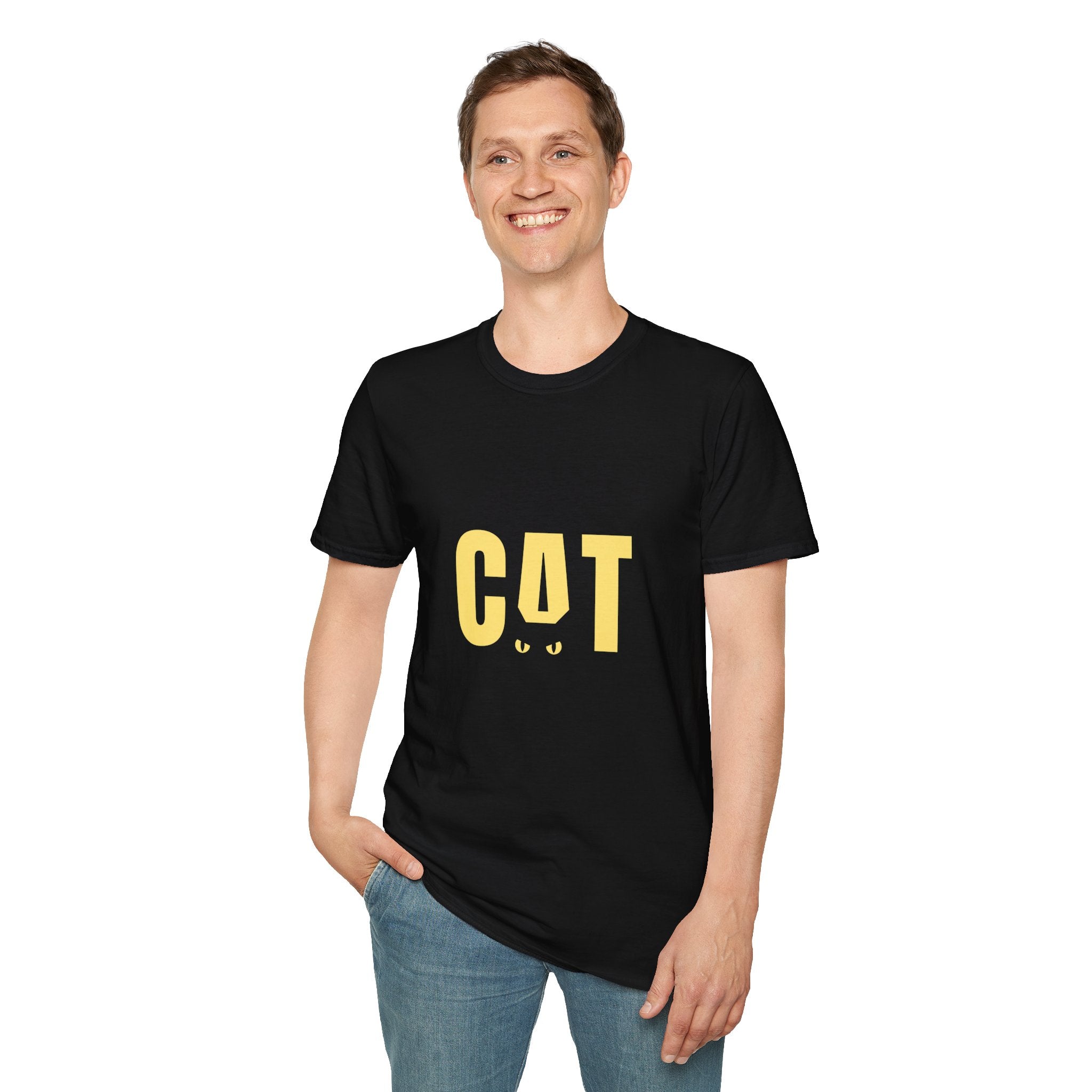 CAT graphic T-Shirt | yellow cat text with hidden eyes design