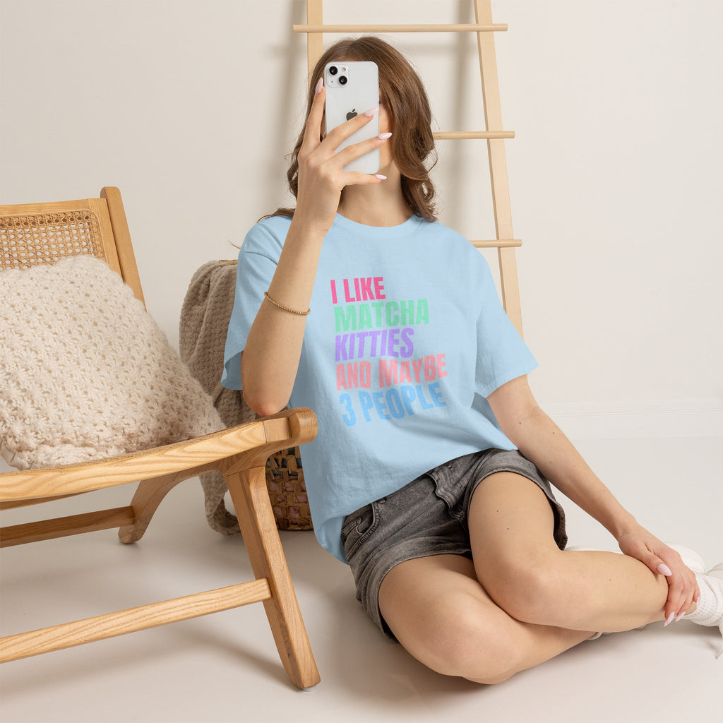 I Like Matcha Kitties And Maybe 3 People T-Shirt | Neon Palette Graphic Tee