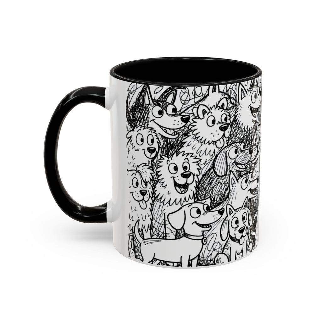 Black & White Cute Dogs Accent Coffee Mug (11/15oz) — Patterned Puppy Tea Cup