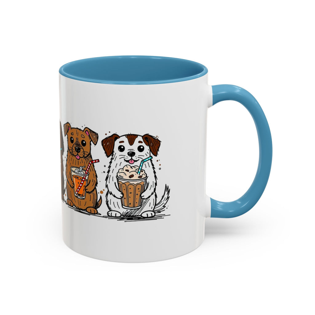 Cute Dogs Coffee Mug — Cartoon Puppies Holding Lattes (11/15oz Accent Mug)