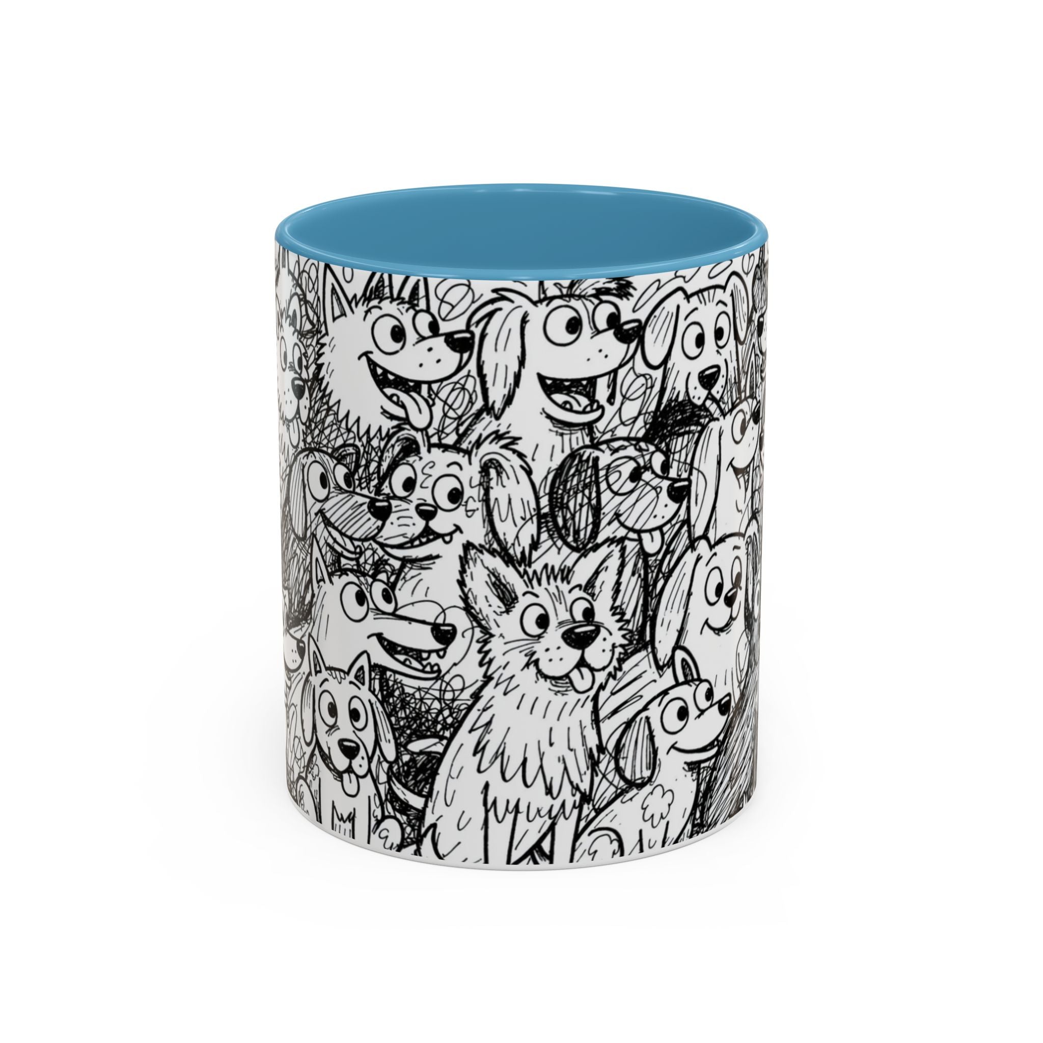Black & White Cute Dogs Accent Coffee Mug (11/15oz) — Patterned Puppy Tea Cup