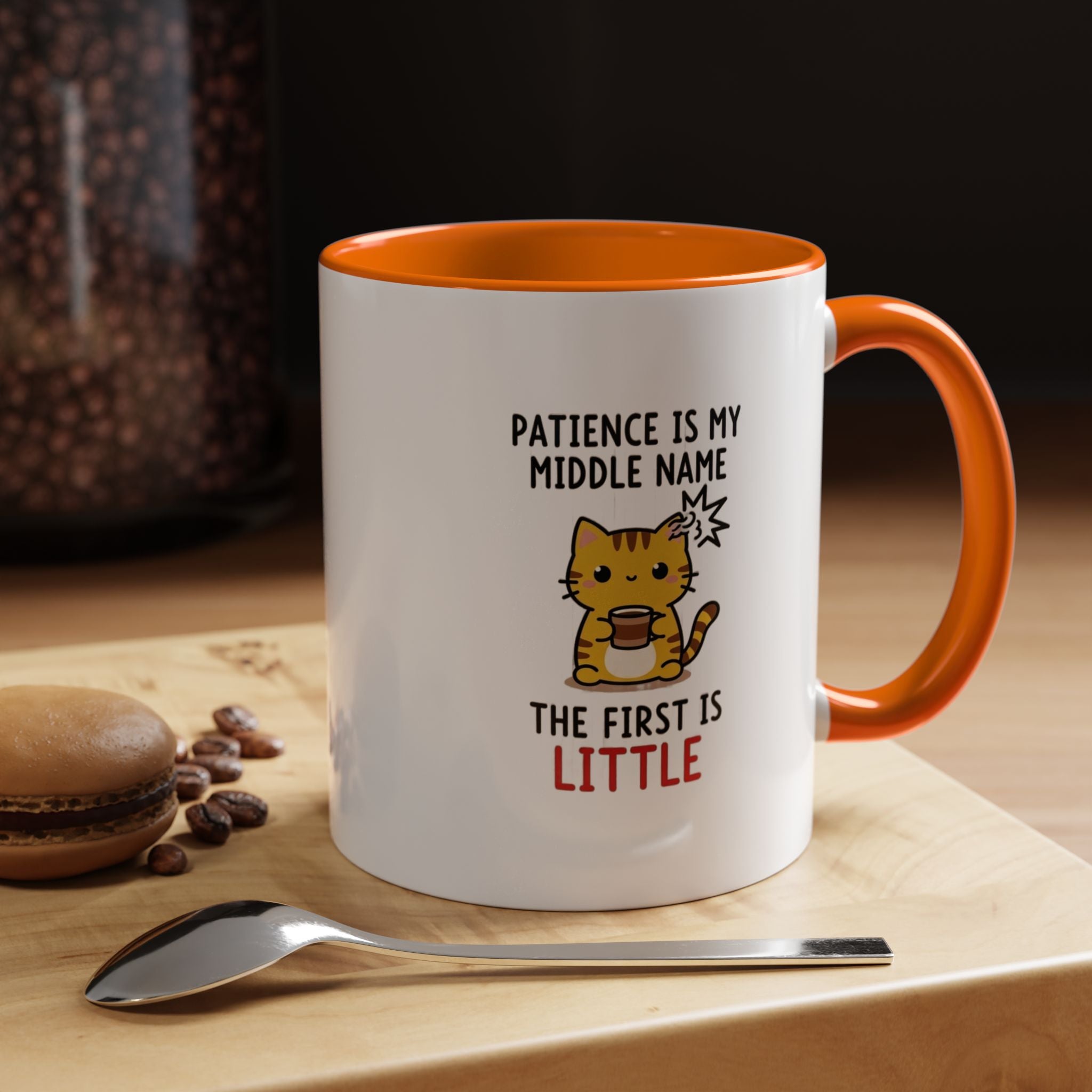 Coffee Mug — "Patience Is My Middle Name, The First Is Little" Cute Cat Coffee Cup