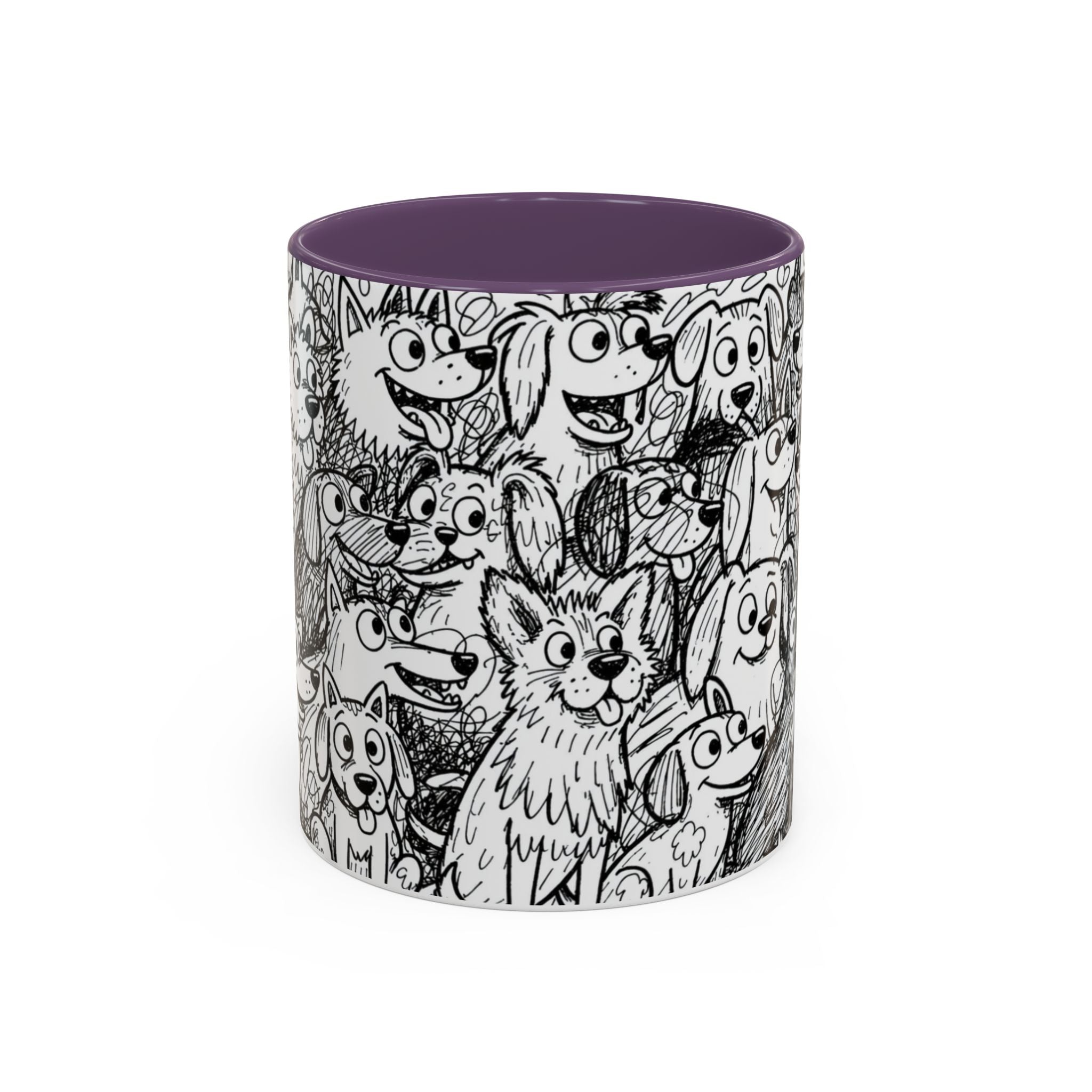 Black & White Cute Dogs Accent Coffee Mug (11/15oz) — Patterned Puppy Tea Cup