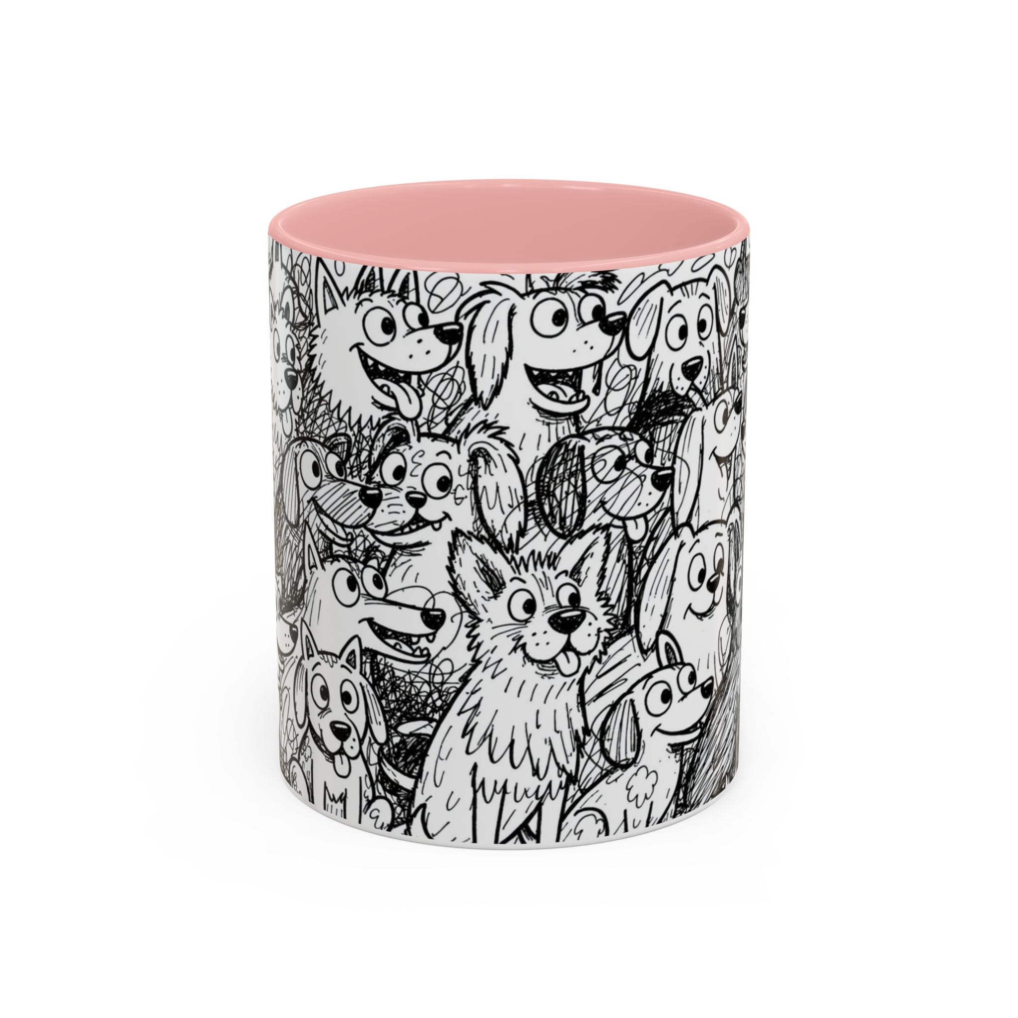 Black & White Cute Dogs Accent Coffee Mug (11/15oz) — Patterned Puppy Tea Cup