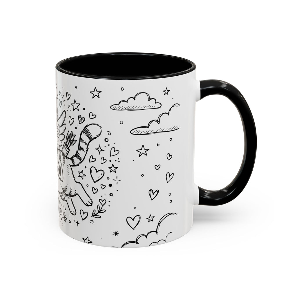 Winged Cupid Cat Coffee Mug — Cute Valentine Kitty Accent Mug (11/15 oz)