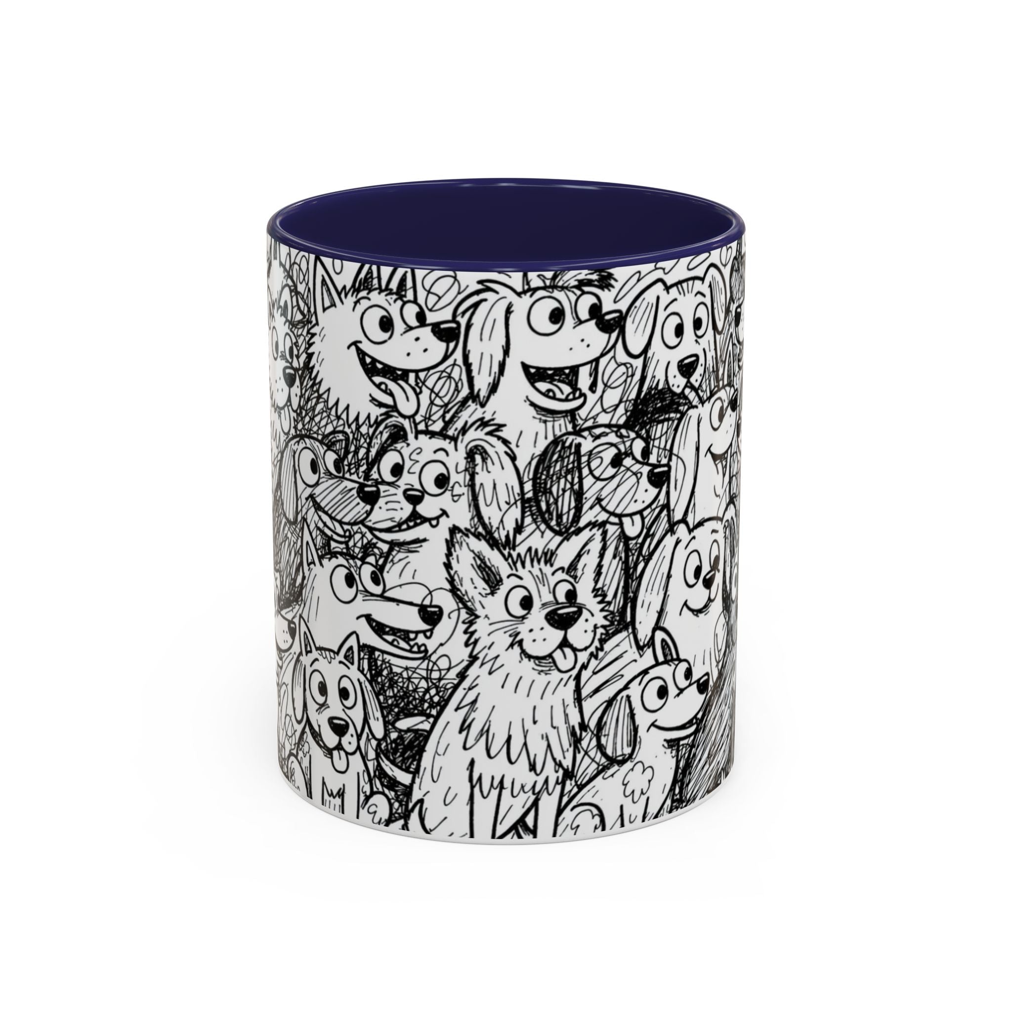 Black & White Cute Dogs Accent Coffee Mug (11/15oz) — Patterned Puppy Tea Cup