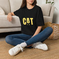CAT graphic T-Shirt | yellow cat text with hidden eyes design