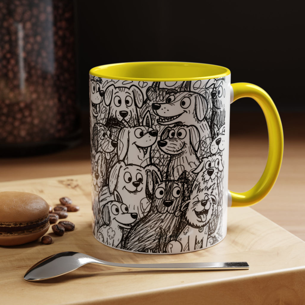 Black & White Cute Dogs Accent Coffee Mug (11/15oz) — Patterned Puppy Tea Cup