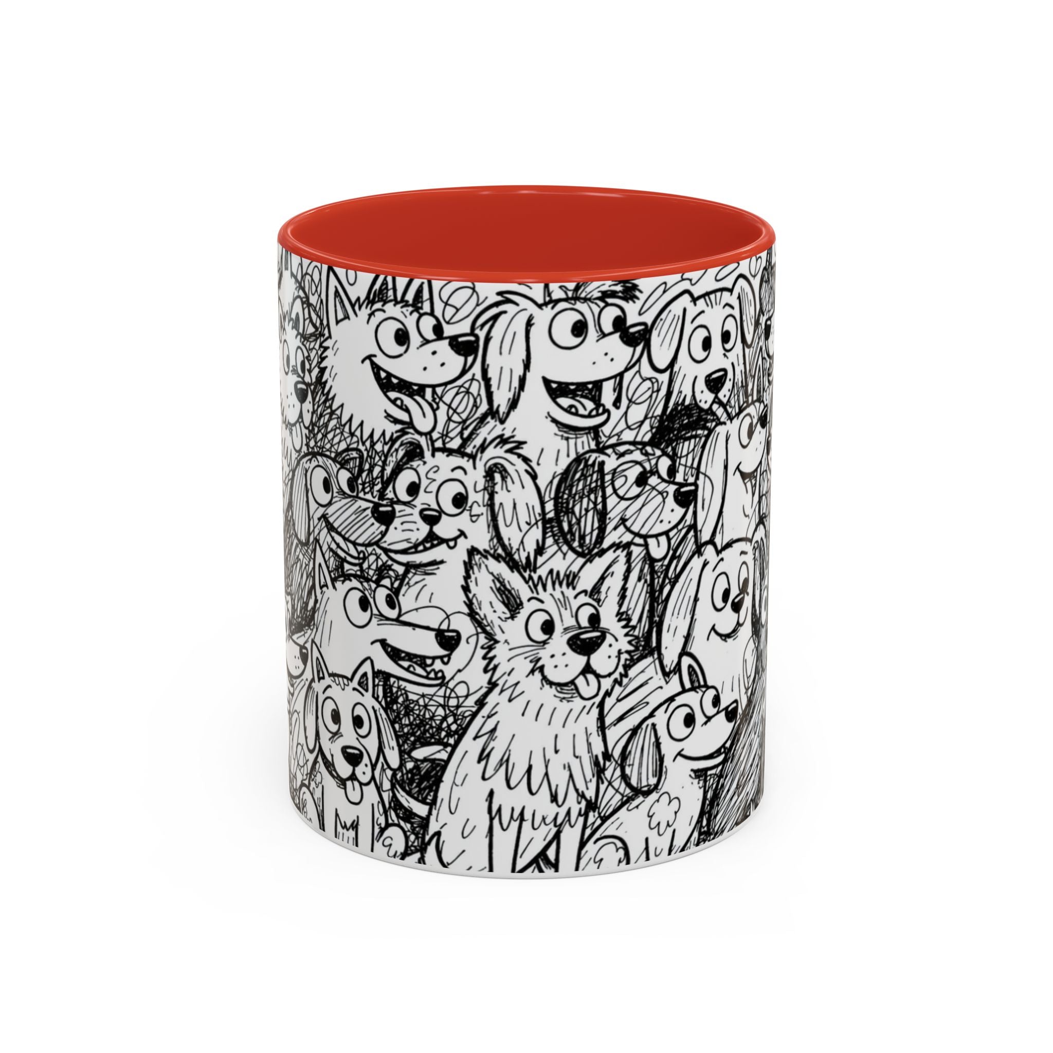 Black & White Cute Dogs Accent Coffee Mug (11/15oz) — Patterned Puppy Tea Cup