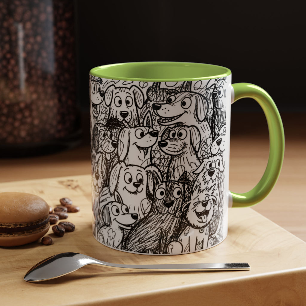 Black & White Cute Dogs Accent Coffee Mug (11/15oz) — Patterned Puppy Tea Cup