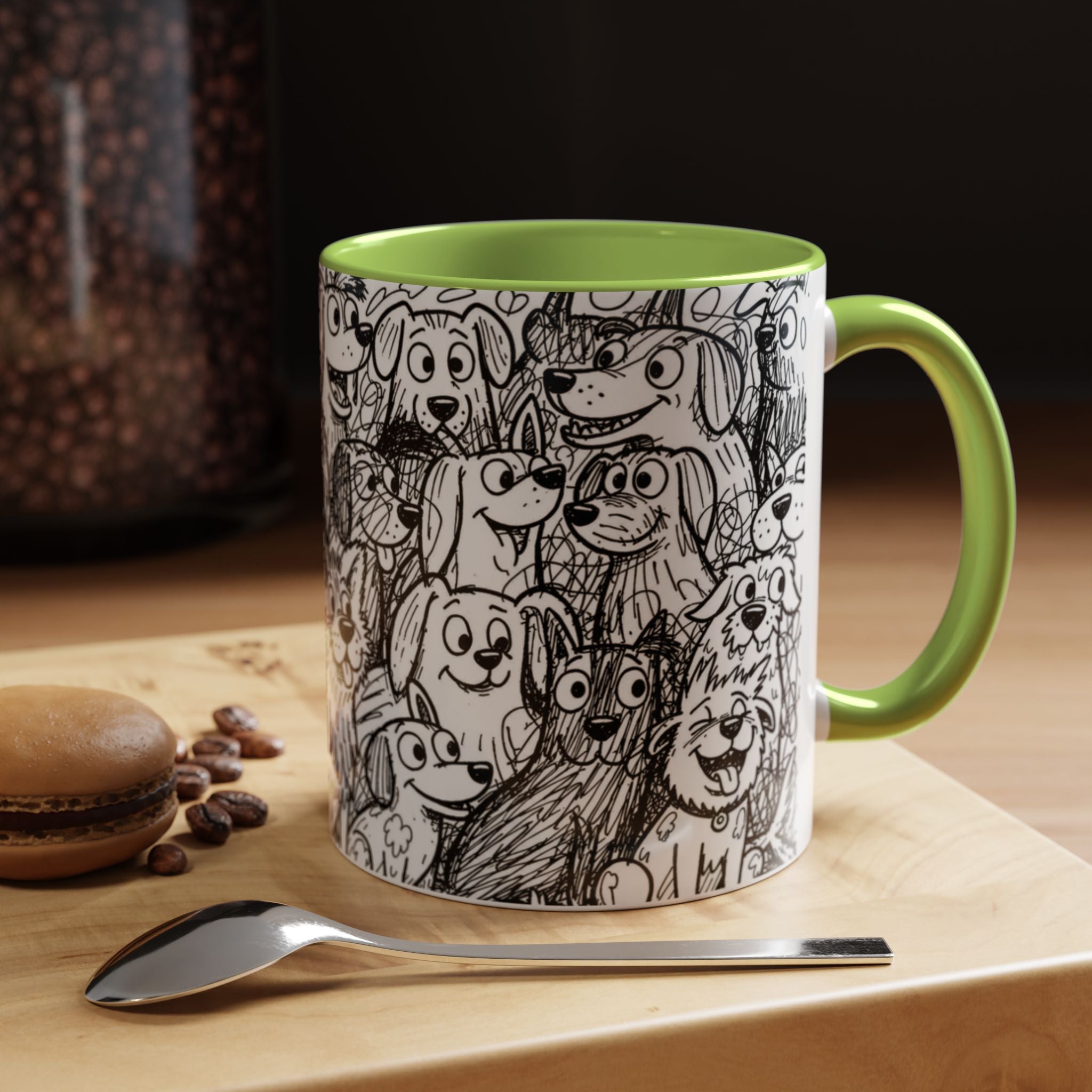 Black & White Cute Dogs Accent Coffee Mug (11/15oz) — Patterned Puppy Tea Cup