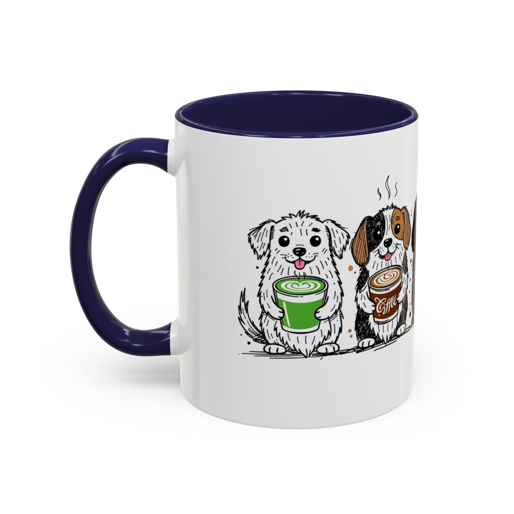 Cute Dogs Coffee Mug — Cartoon Puppies Holding Lattes (11/15oz Accent Mug)