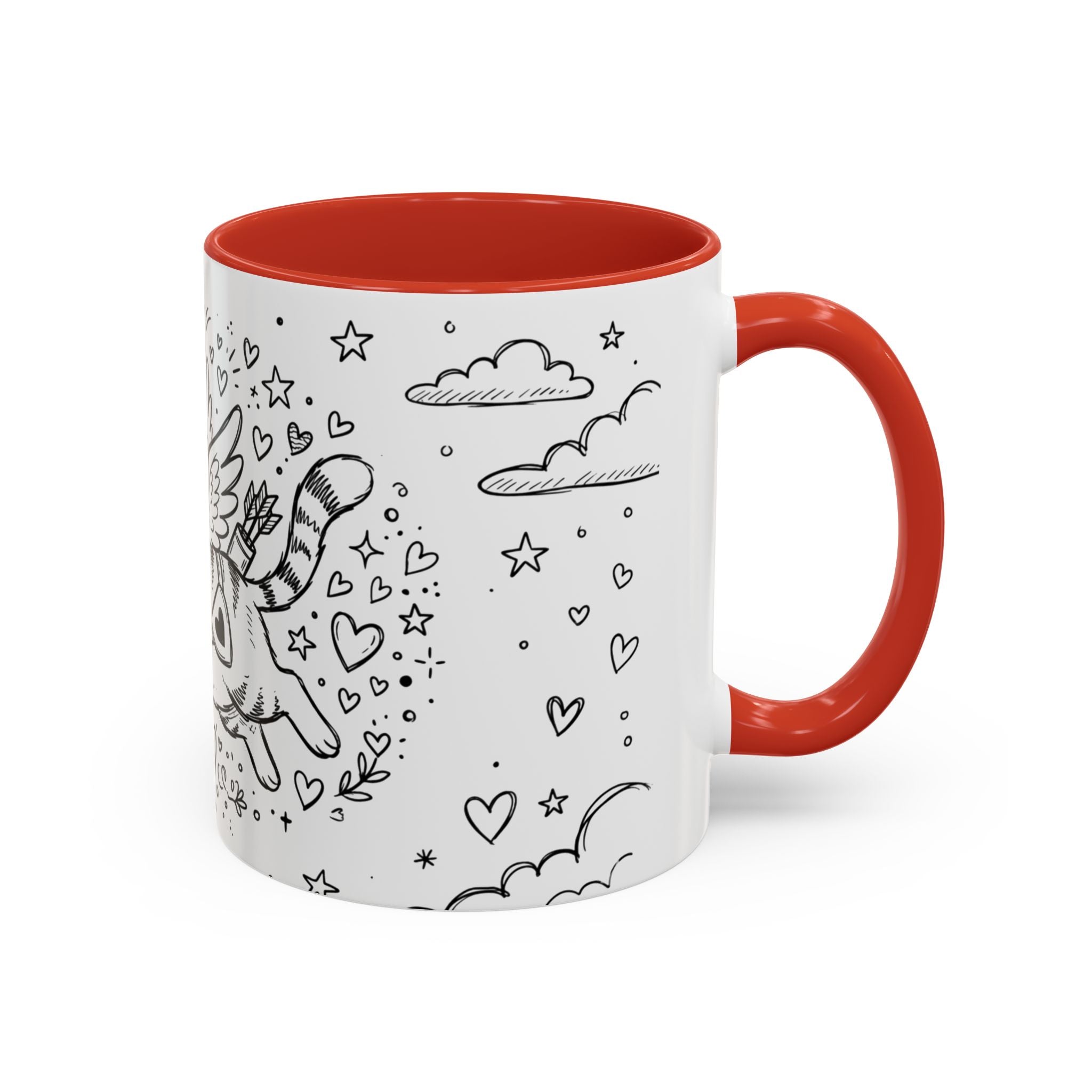 Winged Cupid Cat Coffee Mug — Cute Valentine Kitty Accent Mug (11/15 oz)