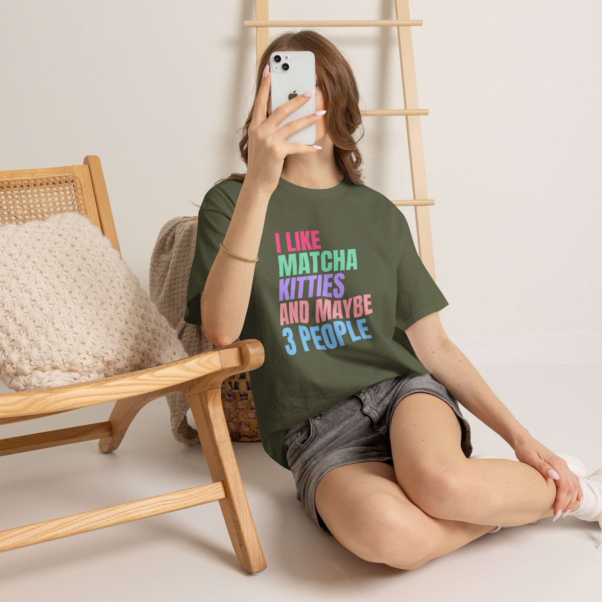 I Like Matcha Kitties And Maybe 3 People T-Shirt | Neon Palette Graphic Tee