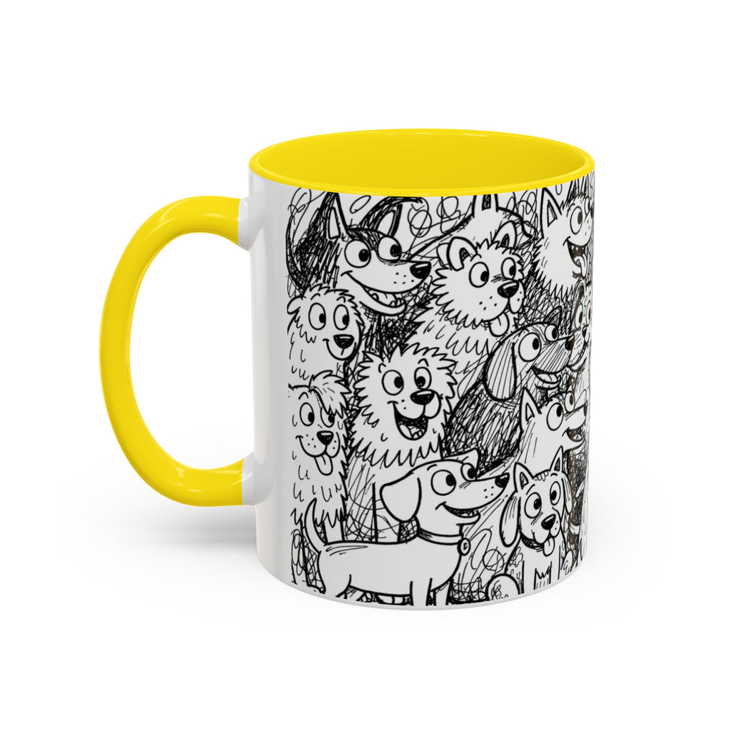 Black & White Cute Dogs Accent Coffee Mug (11/15oz) — Patterned Puppy Tea Cup