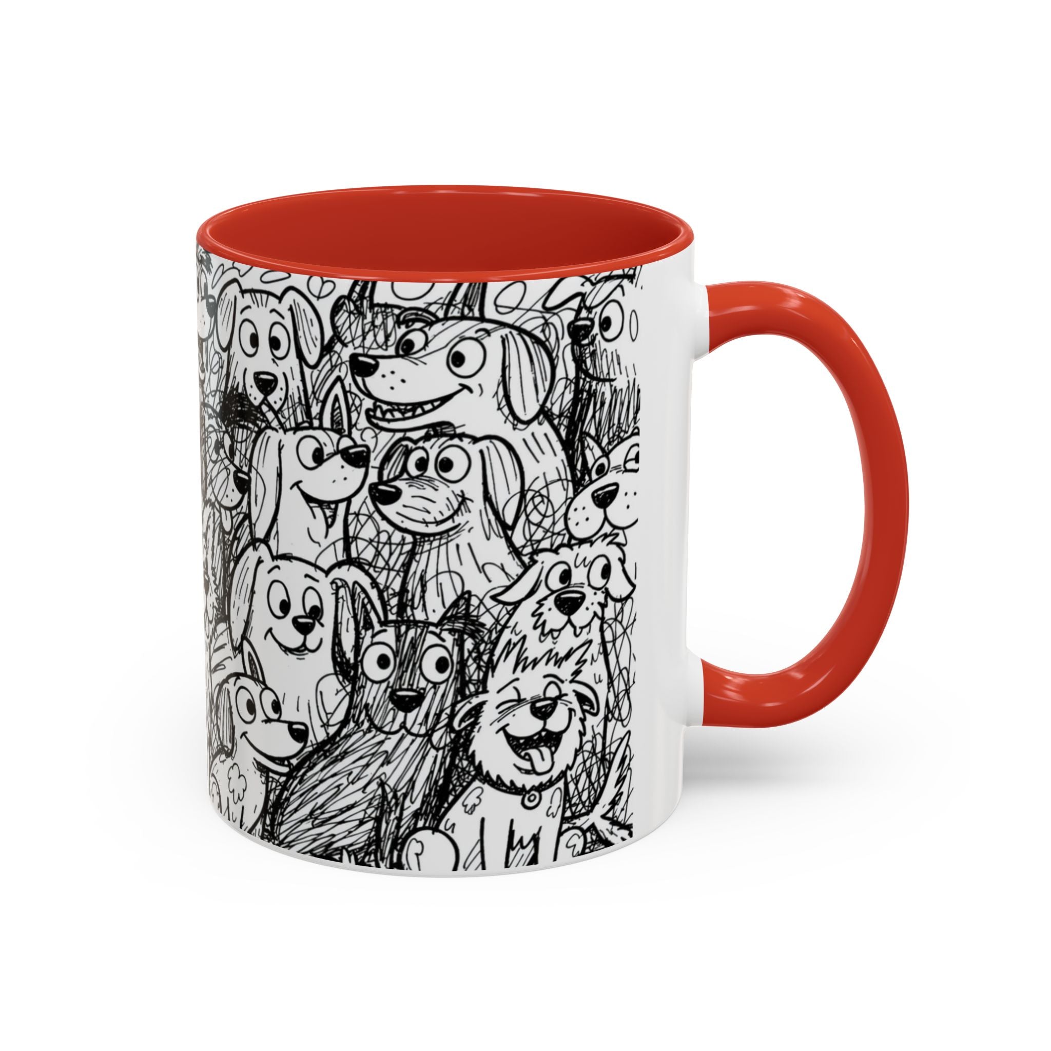 Black & White Cute Dogs Accent Coffee Mug (11/15oz) — Patterned Puppy Tea Cup