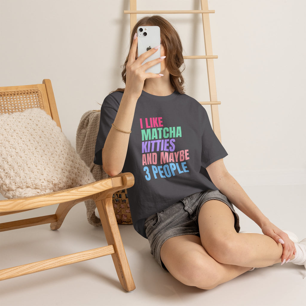I Like Matcha Kitties And Maybe 3 People T-Shirt | Neon Palette Graphic Tee