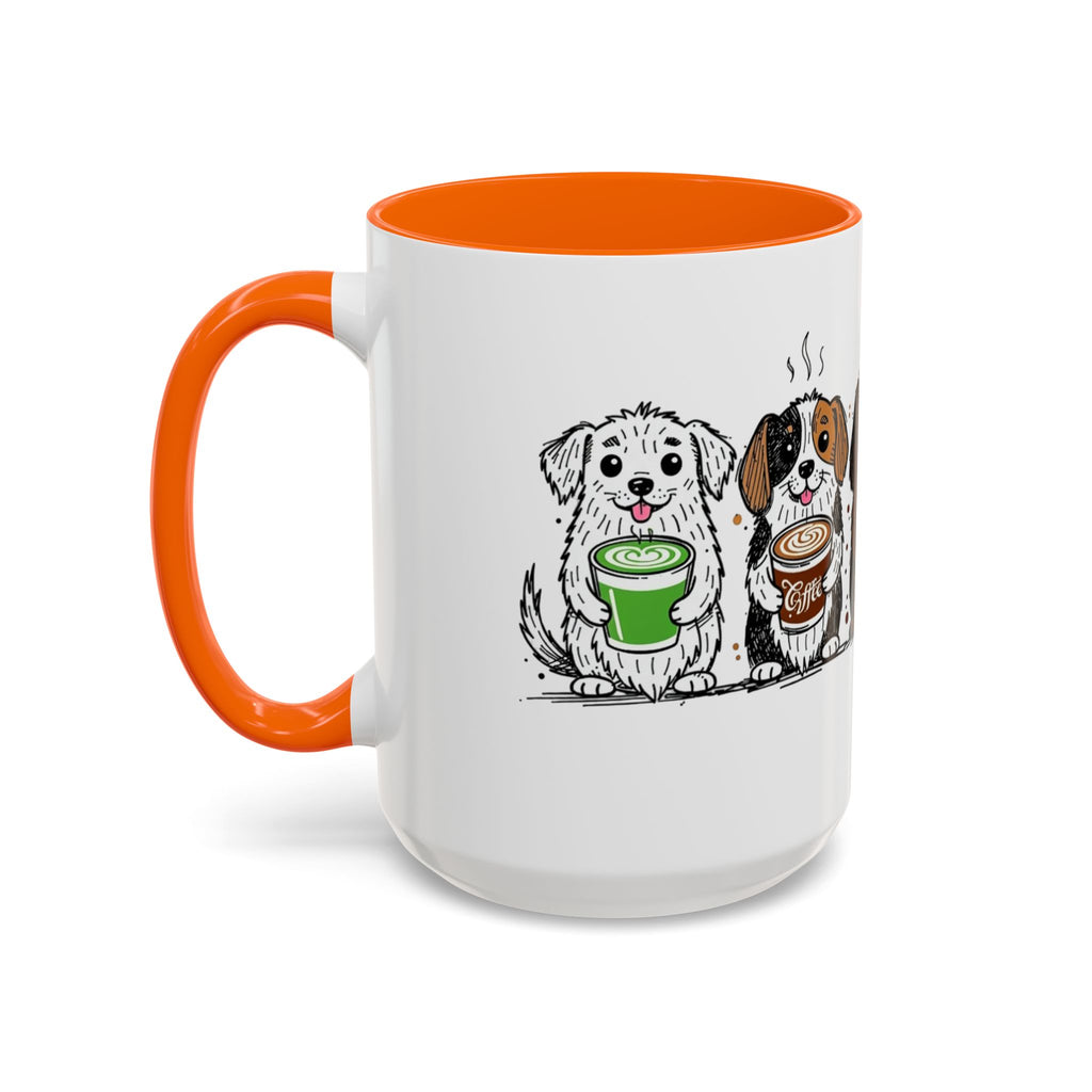 Cute Dogs Coffee Mug — Cartoon Puppies Holding Lattes (11/15oz Accent Mug)