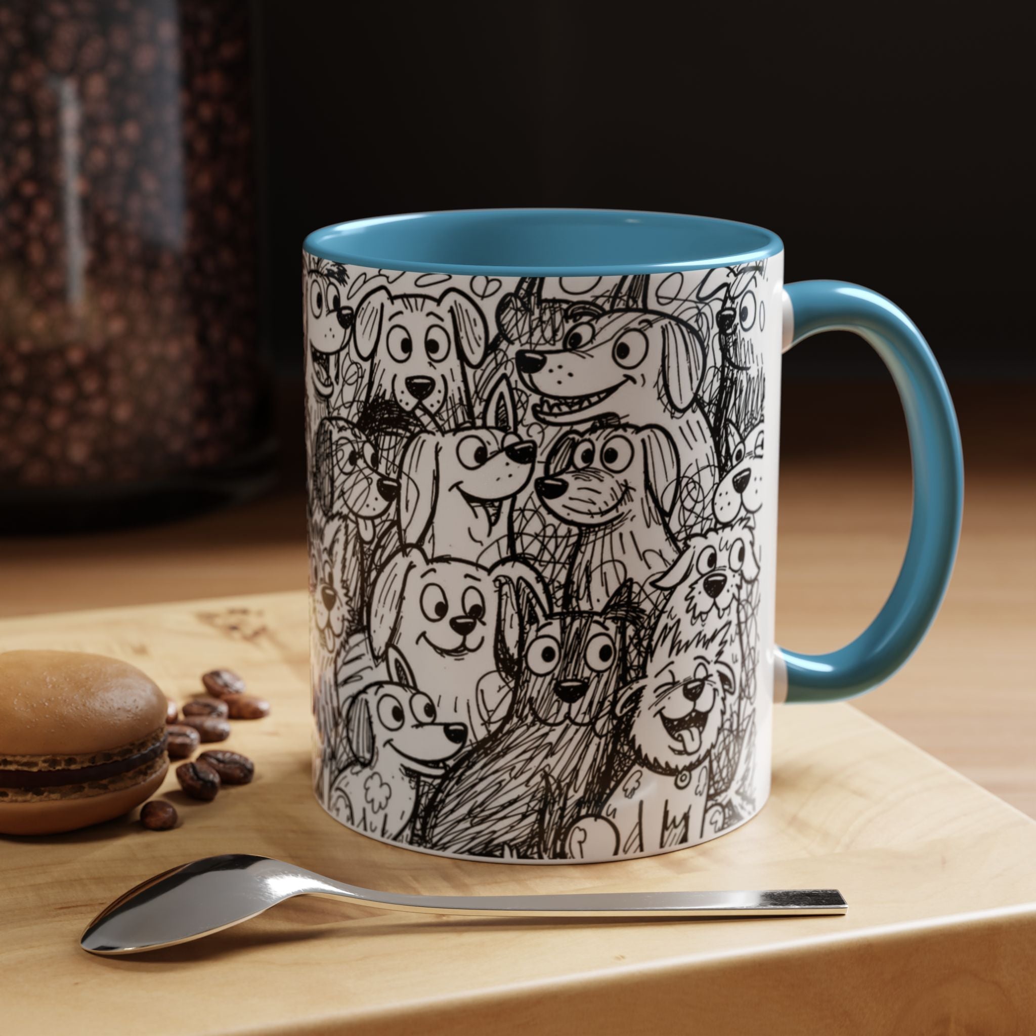 Black & White Cute Dogs Accent Coffee Mug (11/15oz) — Patterned Puppy Tea Cup