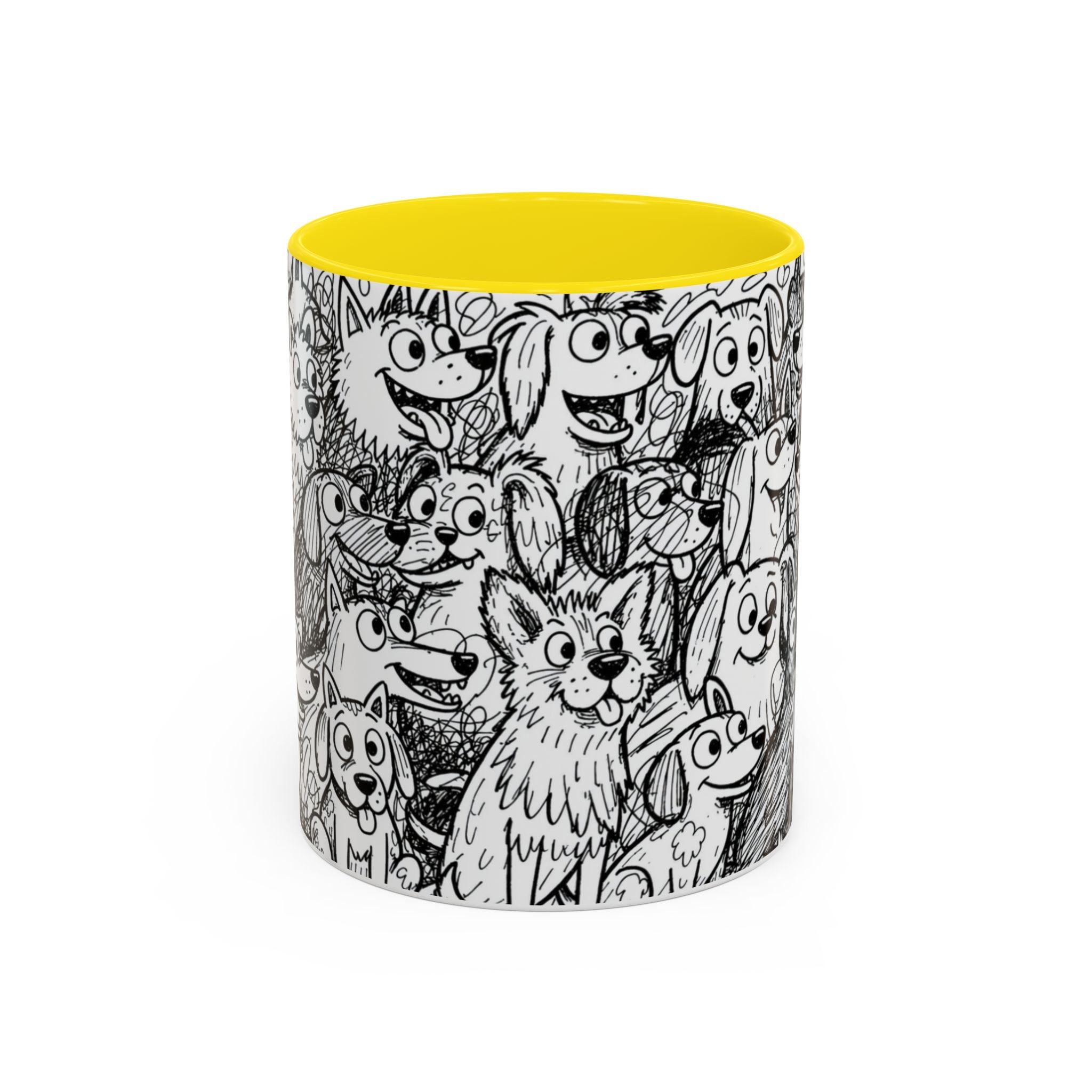 Black & White Cute Dogs Accent Coffee Mug (11/15oz) — Patterned Puppy Tea Cup