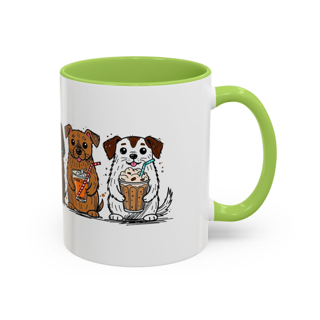 Cute Dogs Coffee Mug — Cartoon Puppies Holding Lattes (11/15oz Accent Mug)